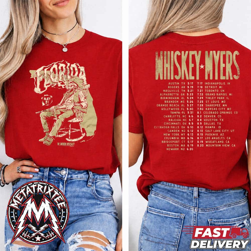 Tampa Florida 2026 Whiskey Myers The Southern Hospitality Tour 2026 Tee For MIDFLORIDA Credit Union Amphitheatre On May 31 Red T-Shirt Tampa Florida 2026 Whiskey Myers The Southern Hospitality Tour 2026 Tee For MIDFLORIDA Credit Union Amphitheatre On May 31 Red T-Shirt