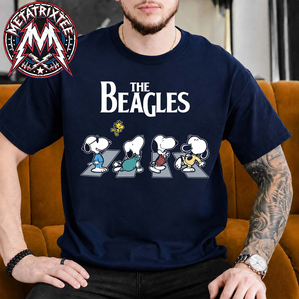 The Beagles × Snoopy Walking the Abbey Road Crosswalk Navy Unisex T-Shirt The Beagles × Snoopy Walking the Abbey Road Crosswalk Navy Unisex T-Shirt