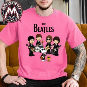 The Beatles x Snoopy Classic Rock ‘n’ Roll Crossover Short Pink T-Shirt