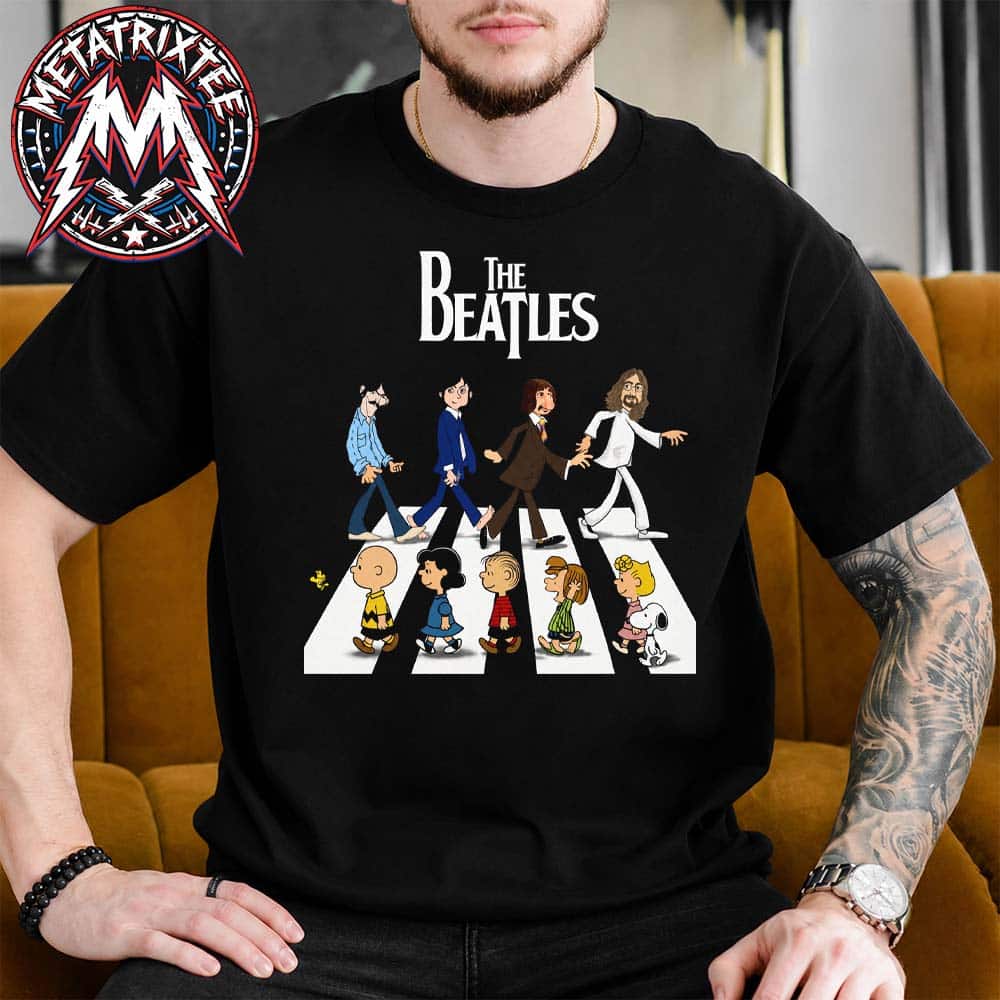 The Beatles × Snoopy Happiness Is A Warm Puppy On Abbey Road Black T-Shirt The Beatles × Snoopy Happiness Is A Warm Puppy On Abbey Road Black T-Shirt