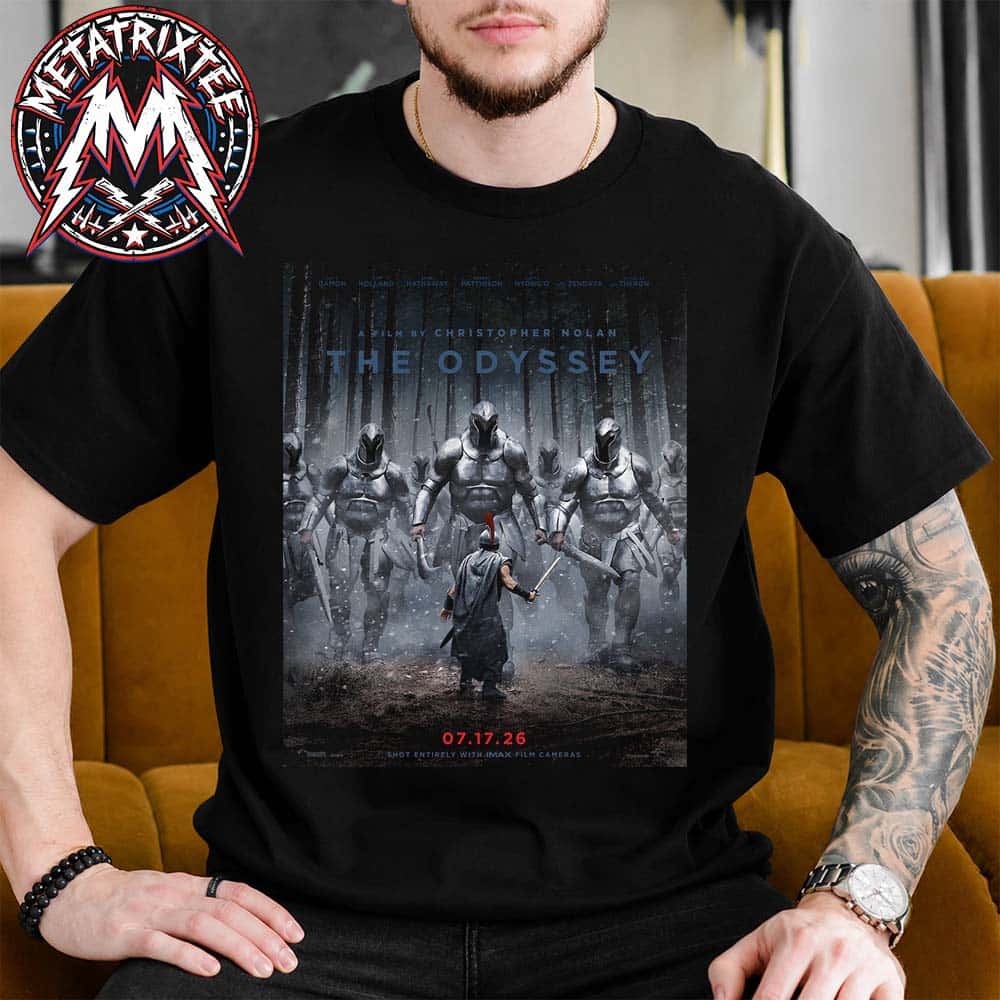 The Odyssey 2026 Poster Movie Christopher Nolan Epic Arrives In Theaters July 17 2026 Short T-Shirt The Odyssey 2026 Poster Movie Christopher Nolan Epic Arrives In Theaters July 17 2026 Short T-Shirt