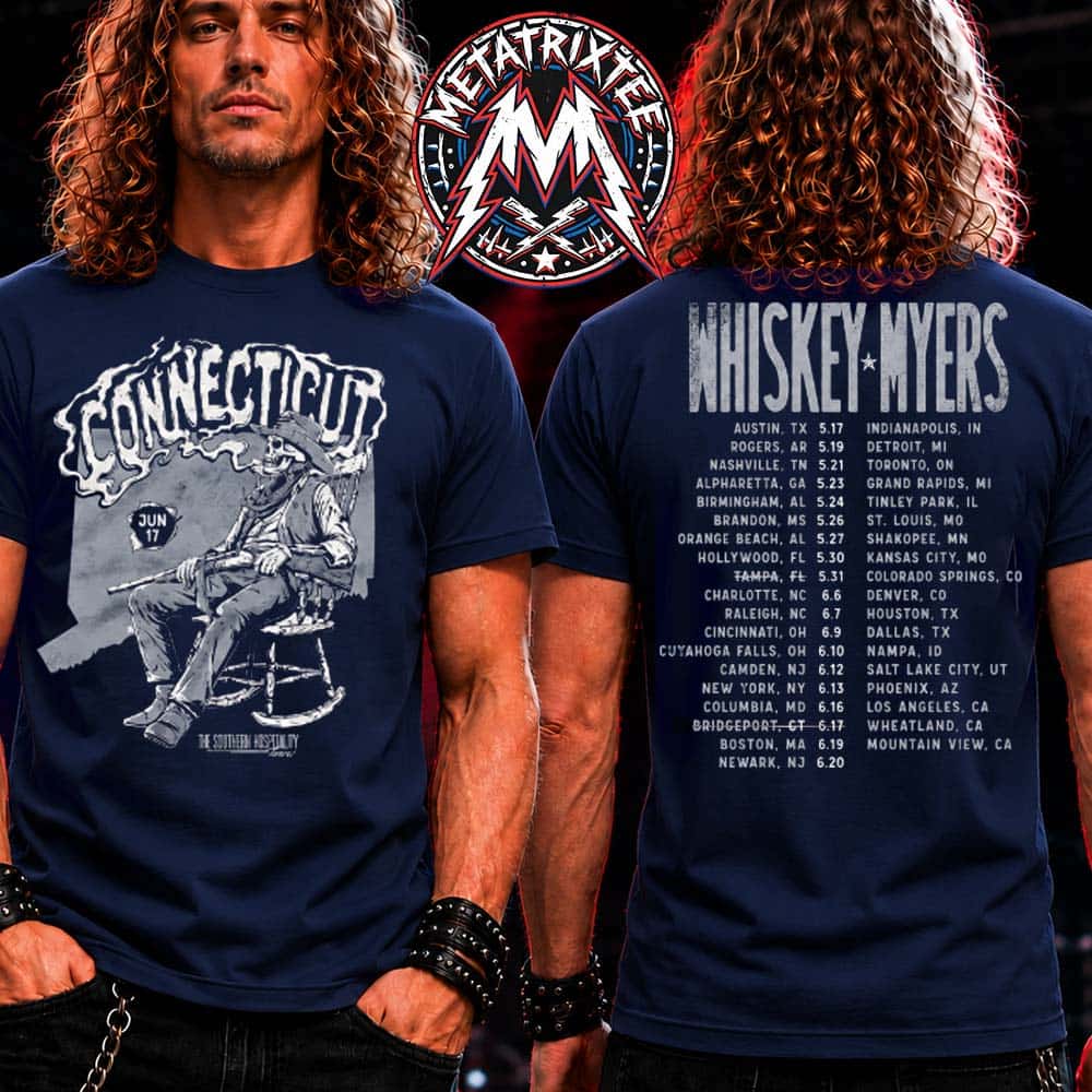 Whiskey Myers Bridgeport Connecticut Merch Tee At The Hartford HealthCare Amphitheater On June 17 Southern Hospitality Tour 2026 Navy T-Shirt Whiskey Myers Bridgeport Connecticut Merch Tee At The Hartford HealthCare Amphitheater On June 17 Southern Hospitality Tour 2026 Navy T-Shirt