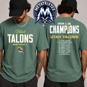 A green t-shirt with Utah Talons softball logo and 2026 champions roster on the back.
