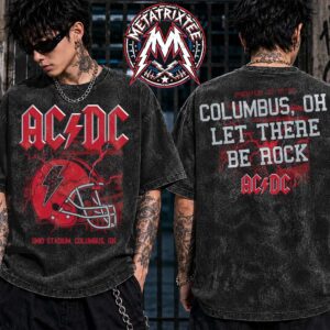 ACDC PWR UP Tour 2026 Columbus Merch Tee For Ohio On July 15 2026 At Ohio Stadium Two Sided Black T-Shirt