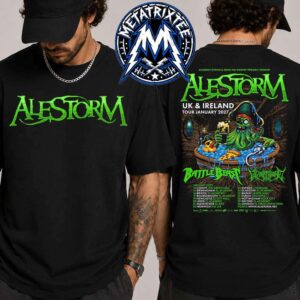 Alestorm UK And Ireland Tour In January 2027 Cities List Start In Cardiff On Jan 14 To London On Jun 30 Two Sided Print T-Shirt