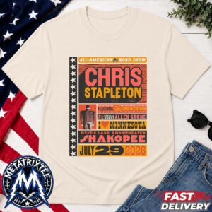 All-American Road Show Tour 2026 Poster For Chris Stapleton At The Mystic Lake Amphitheater In Shakopee Minnesota On July 29 2026 Vintage T-Shirt