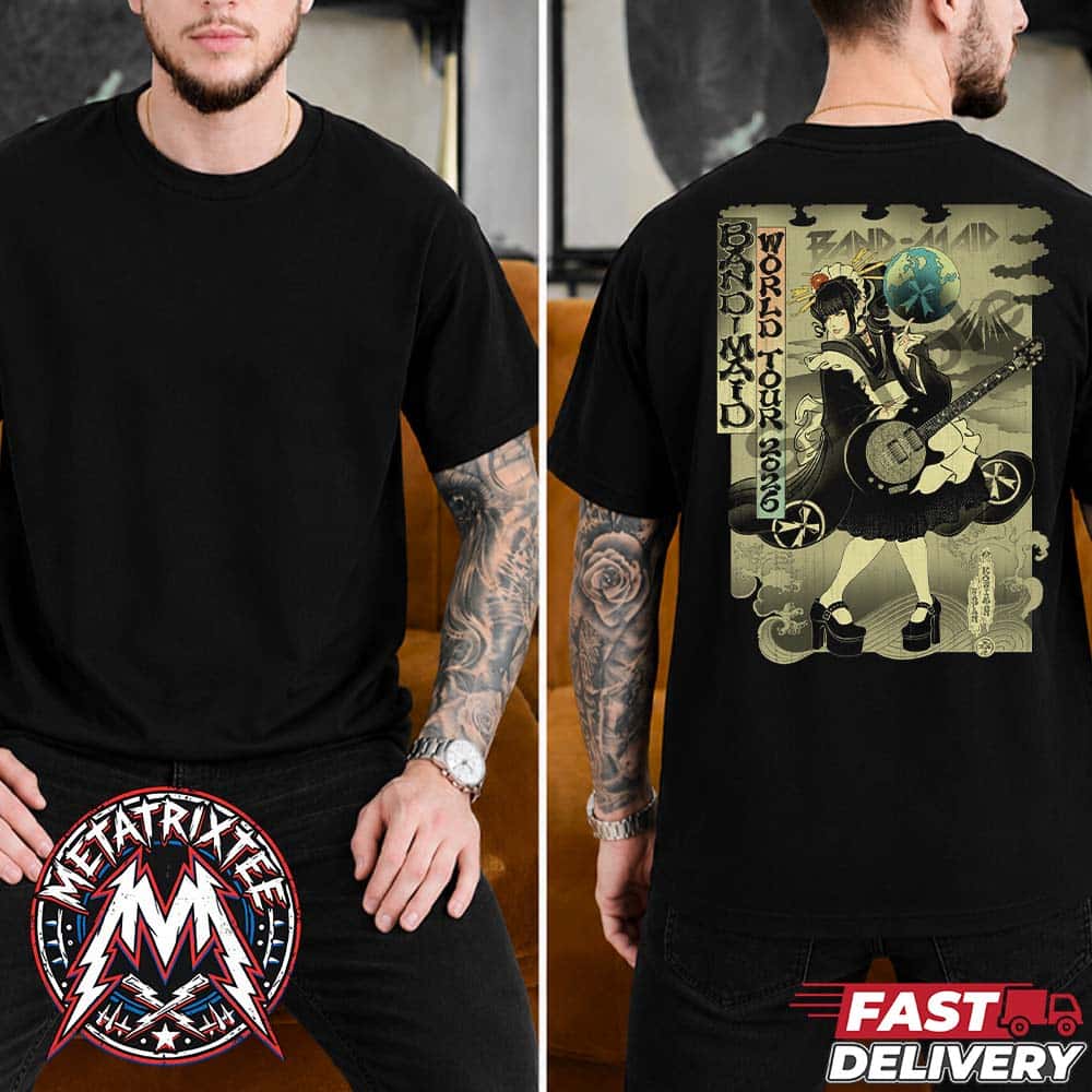 Band-Maid WT 2026 UKIYO-E Merch Tee For World Tour 2026 Artwork By KOJIMAN Black Short T-Shirt Band-Maid WT 2026 UKIYO-E Merch Tee For World Tour 2026 Artwork By KOJIMAN Black Short T-Shirt