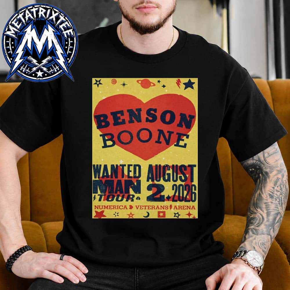 Benson Boone Poster Show For Wanted Man Tour At The Numerica Veterans Arena In Spokane Washington On August 2 2026 Black Short T-Shirt Benson Boone Poster Show For Wanted Man Tour At The Numerica Veterans Arena In Spokane Washington On August 2 2026 Black Short T-Shirt