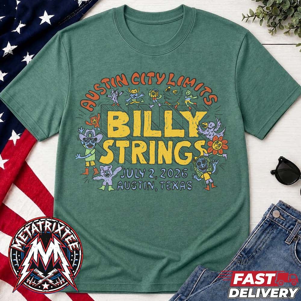 Billy Strings Austin City Limits Characters Tee Hailey Miller Beiden For Austin Summer 2026 On July 2nd Green T-Shirt Billy Strings Austin City Limits Characters Tee Hailey Miller Beiden For Austin Summer 2026 On July 2nd Green T-Shirt