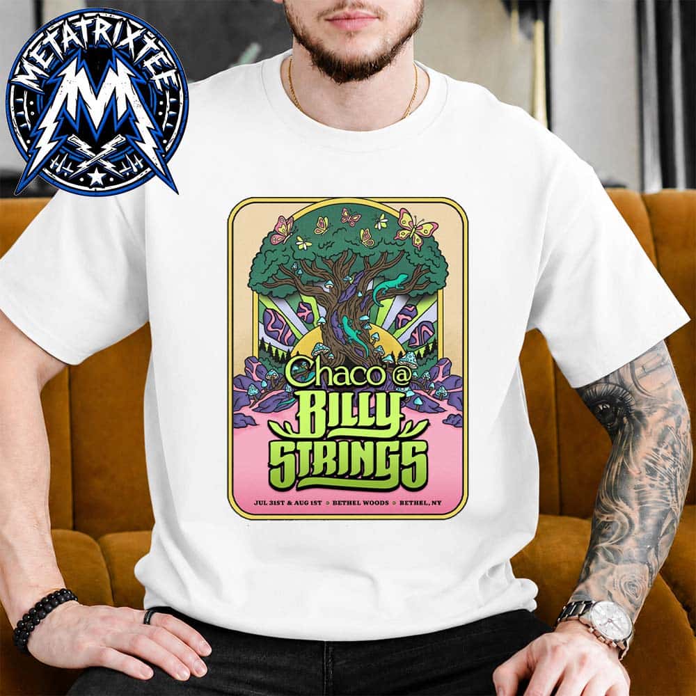 Billy Strings Two-Night Stand Poster At The Bethel Woods Center For The Arts In Bethel NY On July 31 And August 1 2026 White Short T-Shirt Billy Strings Two-Night Stand Poster At The Bethel Woods Center For The Arts In Bethel NY On July 31 And August 1 2026 White Short T-Shirt