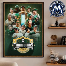 Utah Talons back-to-back champions canvas poster framed on a shelf with decorative items.