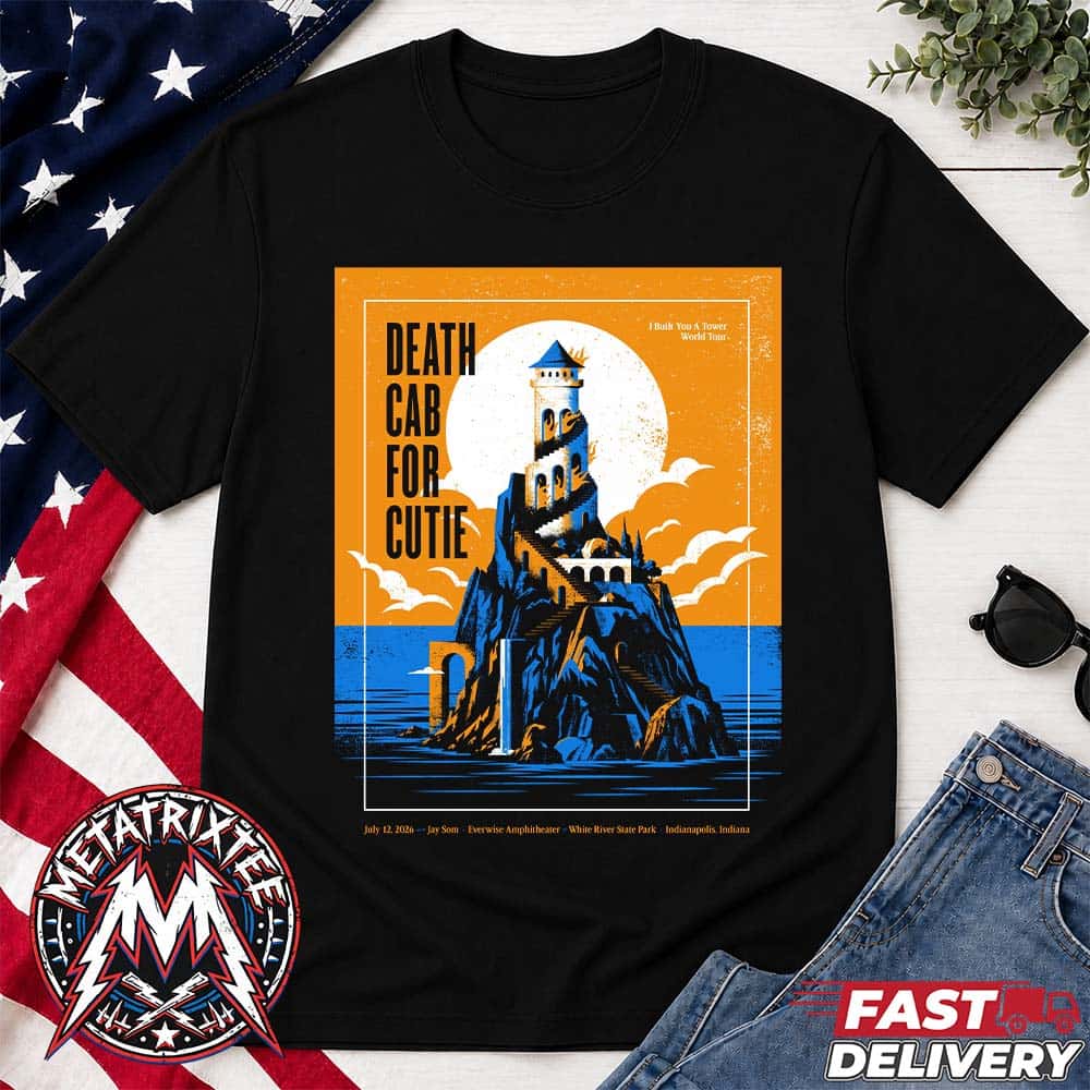 Death Cab For Cutie Poster Concert At Everwise Amphitheater At White River State Park In Indianapolis On July 12 2026 Vintage T-Shirt Death Cab For Cutie Poster Concert At Everwise Amphitheater At White River State Park In Indianapolis On July 12 2026 Vintage T-Shirt