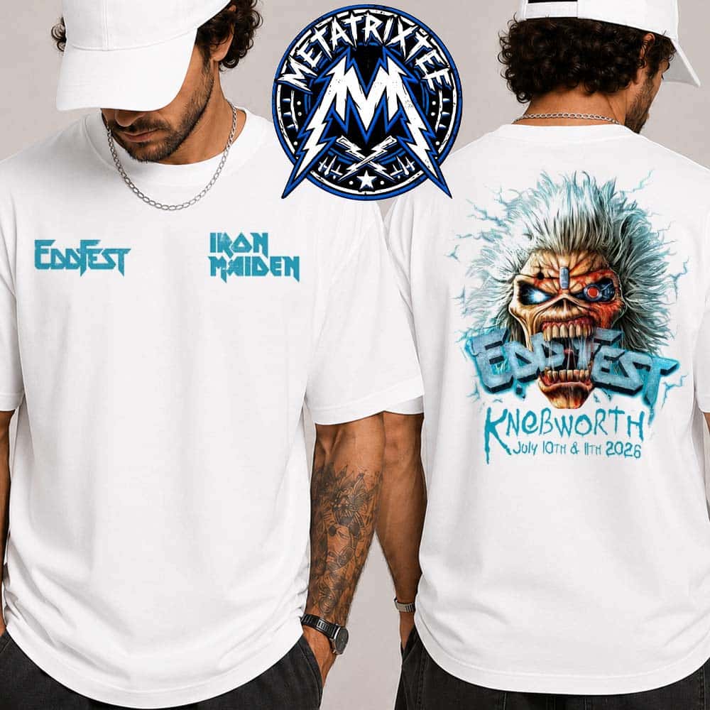 EddFest Knebworth White Tee For Iron Maiden 2026 Run For Your Lives Tour In England On July 10th And 11th 2026 White T-Shirt EddFest Knebworth White Tee For Iron Maiden 2026 Run For Your Lives Tour In England On July 10th And 11th 2026 White T-Shirt