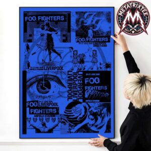 Foo Fighters Liverpool VIP 2026 Uncut Blue Poster Two Night Show At Anfield Stadium In England On June 25 And 27 2026 Poster Canvas