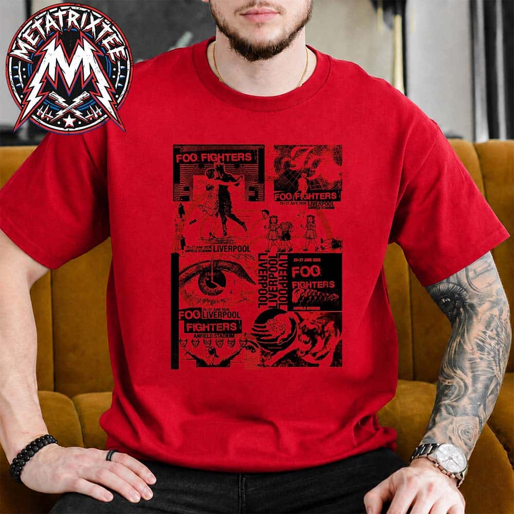 Foo Fighters Liverpool VIP 2026 Uncut Red Poster Two Night Show At Anfield Stadium In England On June 25 And 27 2026 Short Red T-Shirt Foo Fighters Liverpool VIP 2026 Uncut Red Poster Two Night Show At Anfield Stadium In England On June 25 And 27 2026 Short Red T-Shirt