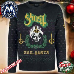 Ghost Hall Santa With Pattern Black Background Christmas 2026 Holiday Ugly Christmas Sweater