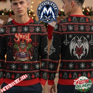 Ghost Krampus With Baphomet Pentagram 2026 Knitted Ugly Christmas Sweater