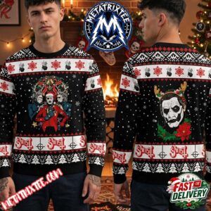 Ghost Papa Emeritus IV With Grucifix And Snowflake Pattern Holiday Christmas Xmas Ugly Christmas Sweater