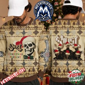 Ghost Papa Emeritus Santa With Beige And Brown Pattern 2026 Knitted Ugly Christmas Sweater