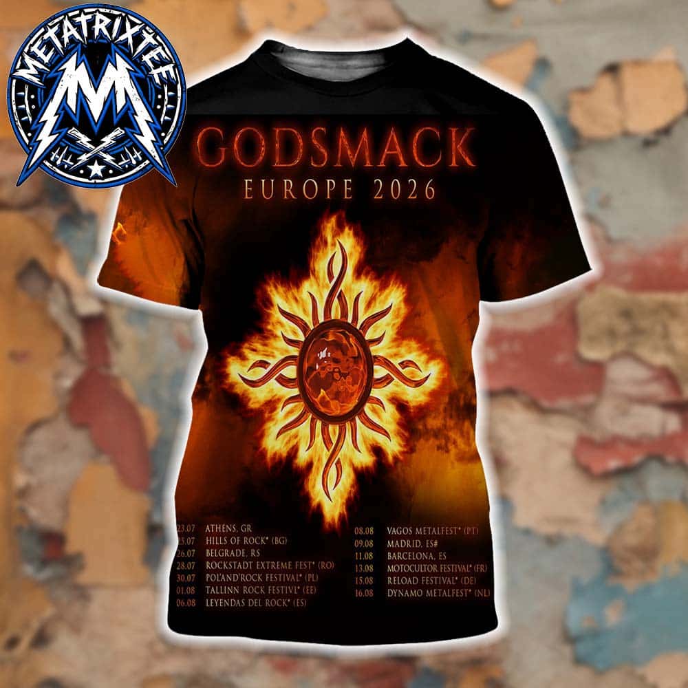 Godsmack Europe 2026 Tour Dates List For July 23 In Athens To August 16 In Dynamo Metalfest All Over Print Shirt Godsmack Europe 2026 Tour Dates List For July 23 In Athens To August 16 In Dynamo Metalfest All Over Print Shirt