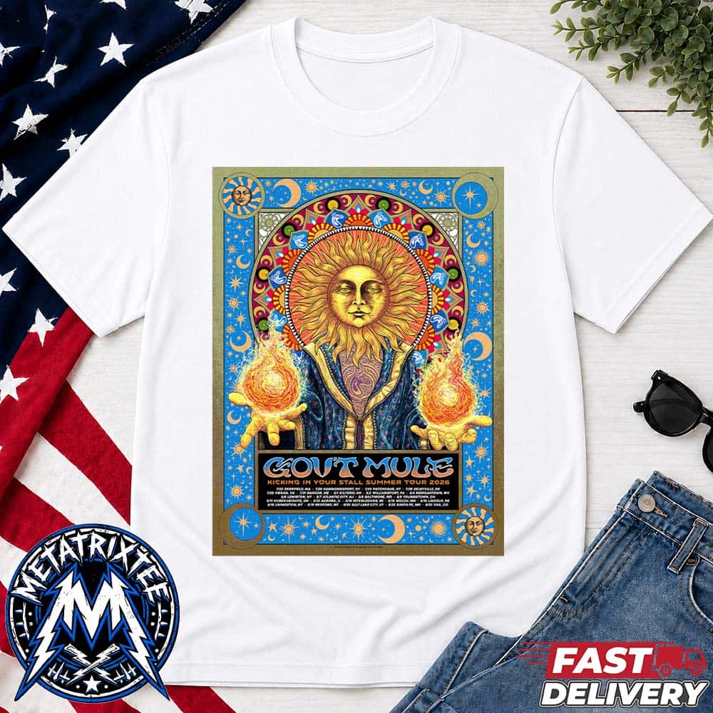 Gov’t Mule Kicking In Your Stall Summer 2026 Poster Tour Dates List From July 22 To August 23 2026 White T-Shirt Gov’t Mule Kicking In Your Stall Summer 2026 Poster Tour Dates List From July 22 To August 23 2026 White T-Shirt