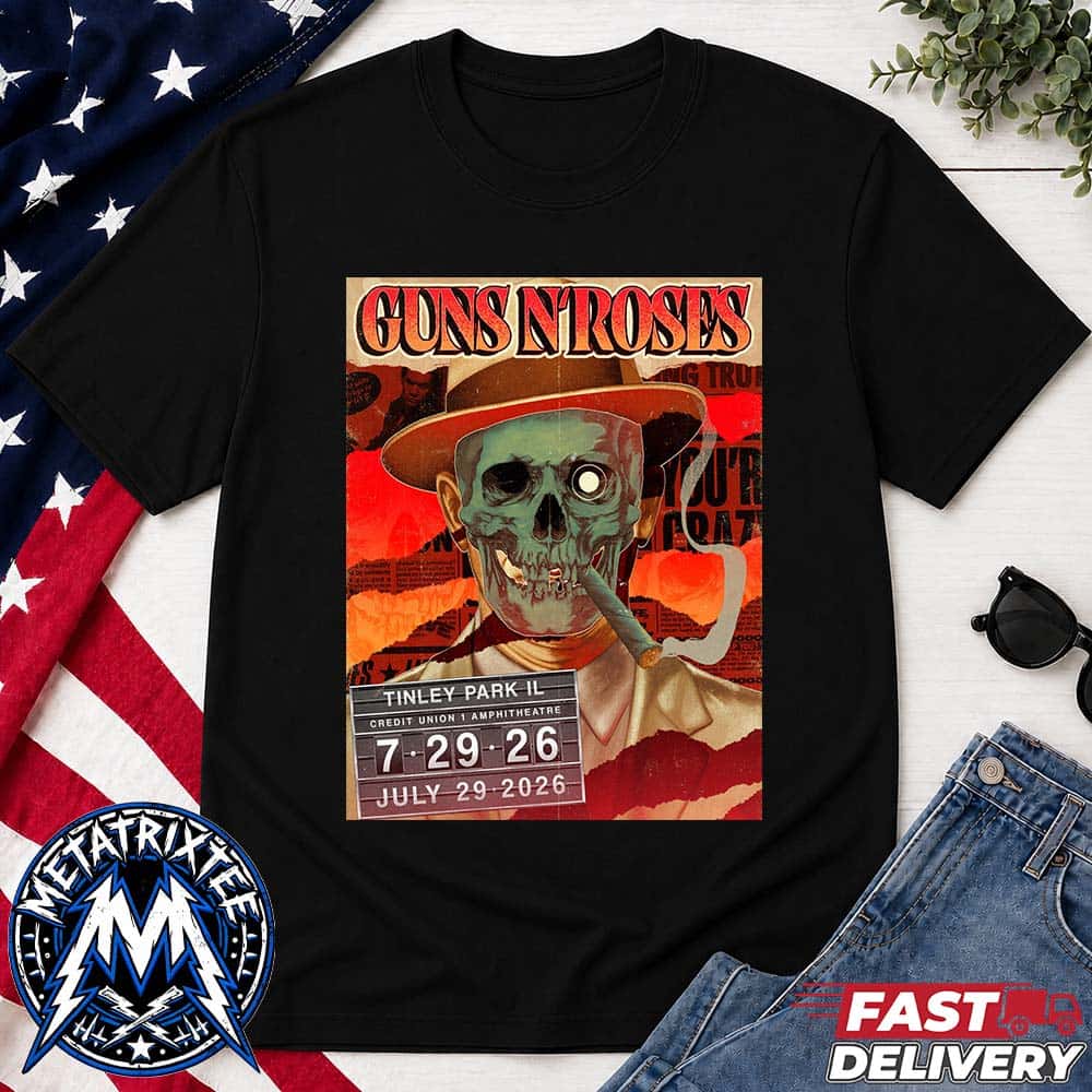 Guns N Roses Official Poster Show At The Credit Union 1 Amphitheatre In Tinley Park Illinois On July 29 2026 Black Short T-Shirt Guns N Roses Official Poster Show At The Credit Union 1 Amphitheatre In Tinley Park Illinois On July 29 2026 Black Short T-Shirt