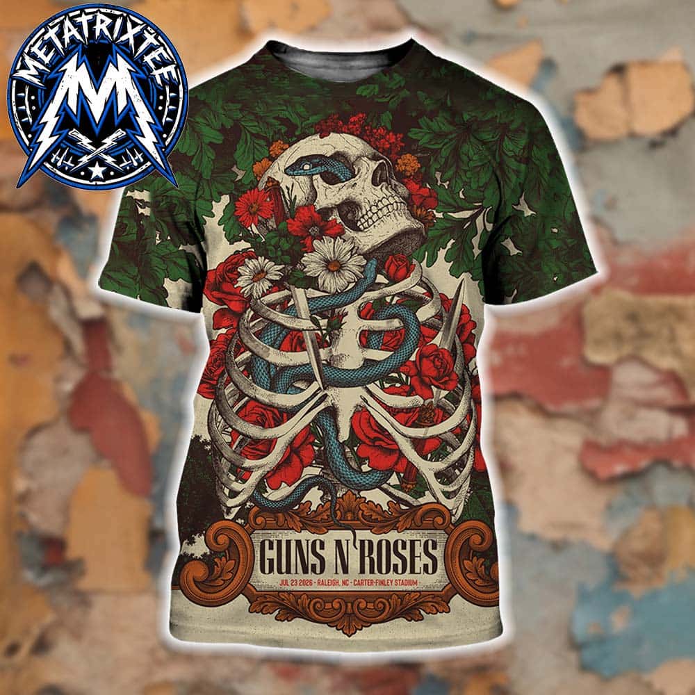Guns N Roses Raleigh 2026 North American World Tour Poster For July 23 At Carter-Finley Stadium In North Carolina All Over Print Shirt Guns N Roses Raleigh 2026 North American World Tour Poster For July 23 At Carter-Finley Stadium In North Carolina All Over Print Shirt