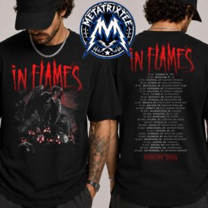 In Flames European Tour 2026 Merch Tee For Jesterheads Of Europe Cities List From July 15 To August 22 Two Sided T-Shirt
