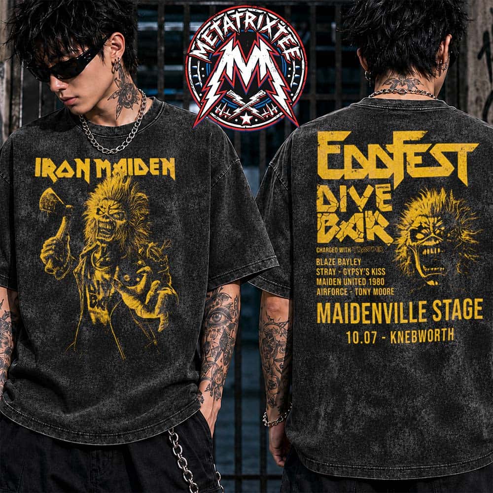 Iron Maiden Eddies Dive Bar Merch Tee Cover For EddFest 2026 Washed T-Shirt Iron Maiden Eddies Dive Bar Merch Tee Cover For EddFest 2026 Washed T-Shirt