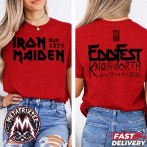Iron Maiden EddFest 2026 Merch Tee For Knebworth Ultimate 50th Anniversary Celebration On July 10th And 11th Red T-Shirt