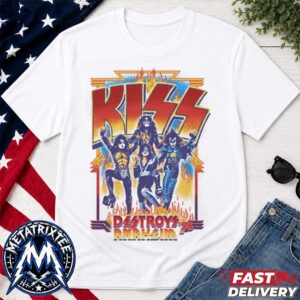KISS Framed Destroys Anaheim Tee For 1976 Anaheim Stadium Destroys Anaheim 76 White T-Shirt