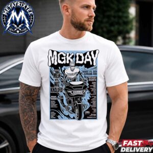 MGK Day Official Poster For Two-Night Stand Concert In Downtown Cleveland Ohio At The North Coast Yard On August 7 And 8 2026 White Short T-Shirt
