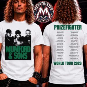 Mumford And Sons Prizefighter World Tour 2026 Merch Faded Photo Tee Dates List For Vancouver BC To Mountain View CA White T-Shirt