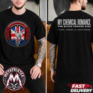 My Chemical Romance Liverpool UK Long Live The Black Parade Tour 2026 Tee For Anfield Stadium On June 30th 2026 Two Sided Short T-Shirt