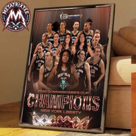Framed liberty 2026 champions poster featuring the women's basketball team posing together with the championship trophy.