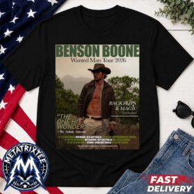 A black benson boone tour shirt featuring a cowboy-themed tour poster graphic with 2026 Australian tour dates.