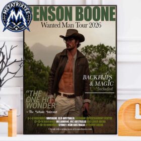 Benson Boone tour poster featuring the singer in a cowboy hat and 2026 Australian tour dates.