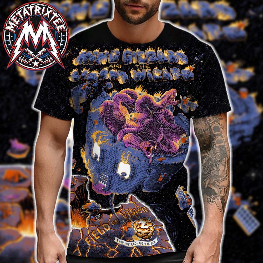 On August 14-16 2026 King Gizzard And The Lizard Wizard Poster Field of Vision II At Meadow Creek In Buena Vista Colorado All Over Print Shirt On August 14-16 2026 King Gizzard And The Lizard Wizard Poster Field of Vision II At Meadow Creek In Buena Vista Colorado All Over Print Shirt