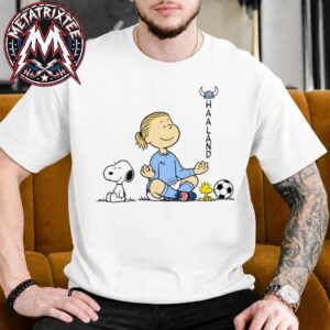 Peaceful Viking Erling Haaland Meditating Cartoon With Snoopy And Woodstock White T-Shirt