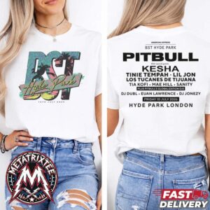 Pitbull x BST Hyde Park 2026 For Hyde Park London On Friday 10th July 2026 Two Sided White T-Shirt