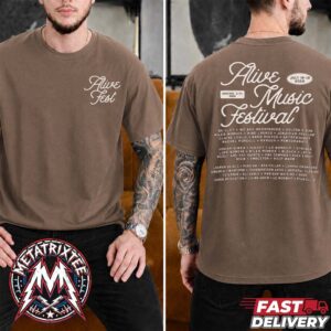 Script Tee For Alive Music Festival 2026 For Mineral City Ohio On July 16–18 2026 At Atwood Lake Park Two Sided Brown T-Shirt