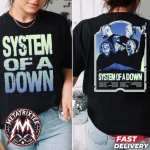 System Of A Down European 2026 Merch Tee Mountain Peaks SOAD Cities List June To July Two Sided Black T-Shirt