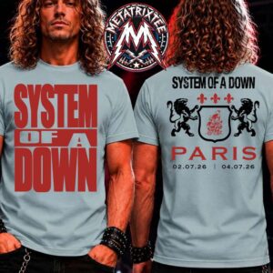 System Of A Down Lion Crest Paris 2026 Tee For July 2 And 4 2026 In France At Stade De France Two Sided Blue T-Shirt