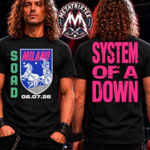 System Of A Down Milan Italy 2026 Merch Tee For July 6 At Ippodromo SNAI La Maura the I-Days Milano Coca-Cola festival Black T-Shirt