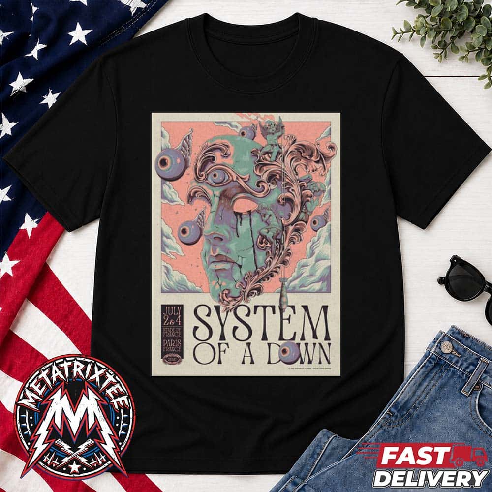 System Of A Down Paris France Two Show Poster For July 2 And 4 2026 At the Stade de France Short T-Shirt System Of A Down Paris France Two Show Poster For July 2 And 4 2026 At the Stade de France Short T-Shirt