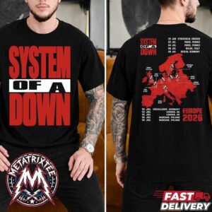 System of a Down Tour 2026 Official EU UK Concert Map Merchandise Tee Two Sided Black T-Shirt