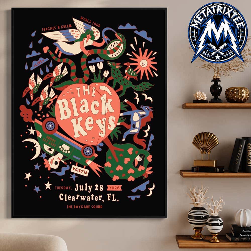 The Black Keys Poster For Peaches N Kream World Tour At The BayCare Sound In Clearwater Florida 26 On July 28 2026 Gallery-Style Poster Canvas The Black Keys Poster For Peaches N Kream World Tour At The BayCare Sound In Clearwater Florida 26 On July 28 2026 Gallery-Style Poster Canvas