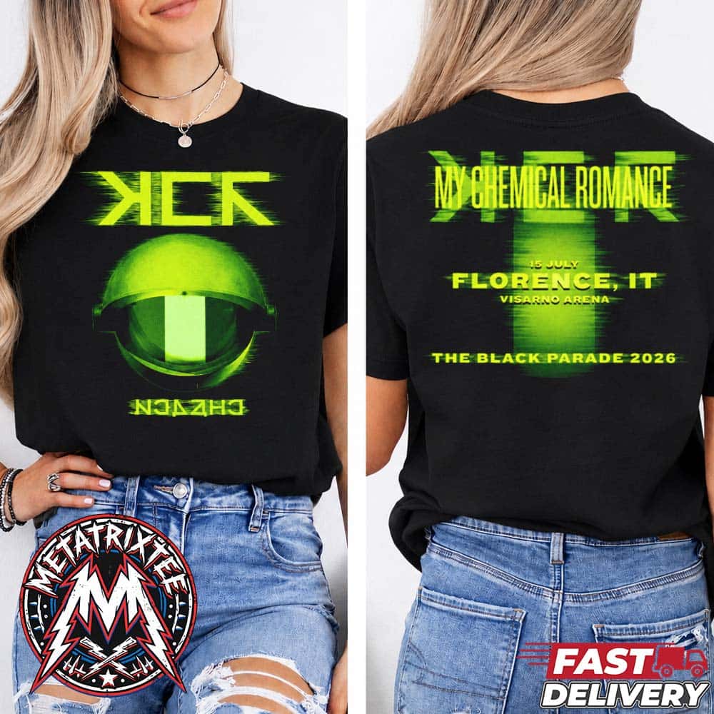 The Black Parade Tour 2026 My Chemical Romance Neon Glitch Minimalism Tee For Florence Italy At The Visarno Arena On July 15 2026 Black T-Shirt The Black Parade Tour 2026 My Chemical Romance Neon Glitch Minimalism Tee For Florence Italy At The Visarno Arena On July 15 2026 Black T-Shirt
