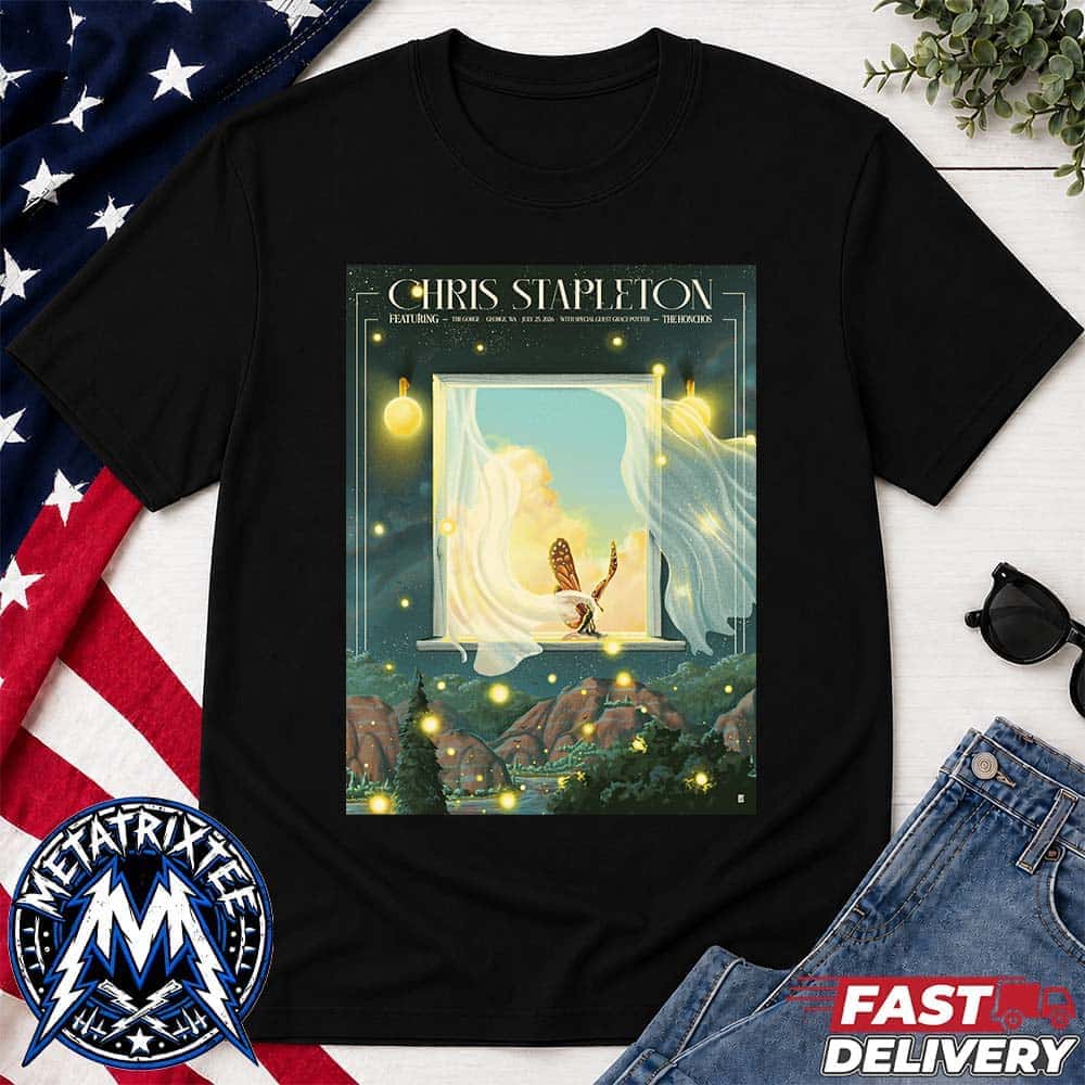 The Gorge Amphitheatre Night 2 Poster For Chris Stapleton In George Washington On July 25 2026 Black T-Shirt The Gorge Amphitheatre Night 2 Poster For Chris Stapleton In George Washington On July 25 2026 Black T-Shirt