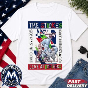 The Strokes two-Night Reality Awaits North American Tour Poster At Red Rocks Amphitheatre In Morrison Colorado On July 22 And 23 2026 White T-Shirt